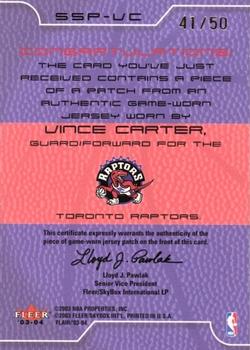 2003-04 Flair - Sweet Swatch Patches #SSP-VC Vince Carter Back