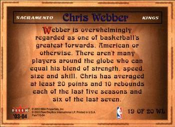 2003-04 Flair - World Leaders #19 WL Chris Webber Back