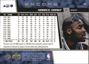 1998-99 Upper Deck Encore #59 Horace Grant Back