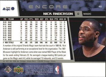 1998-99 Upper Deck Encore #60 Nick Anderson Back