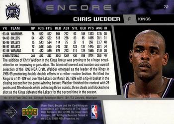 1998-99 Upper Deck Encore #72 Chris Webber Back