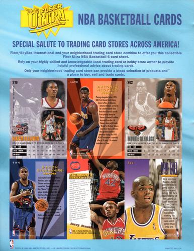 1995-96 Ultra - 6 Card Promo Sheet #4 / 8 / 202 / 219 / 344 / S-3 Mookie Blaylock / Antonio McDyess / Hakeem Olajuwon / Nick Van Exel / Jerry Stackhouse / Damon Stoudamire Back
