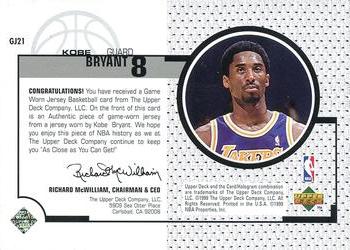 1998-99 Upper Deck - Game Worn Jerseys / Rookie Jerseys #GJ21 Kobe Bryant Back