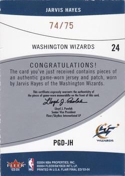 2003-04 Flair Final Edition - Power Game Jersey and Patch #PGD-JH Jarvis Hayes Back