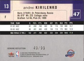 2003-04 Fleer Genuine Insider - Genuine Reflection #13 Andrei Kirilenko Back
