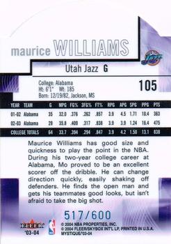 2003-04 Fleer Mystique - Rookie Die Cut #105 Maurice Williams Back