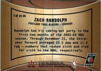 2003-04 Fleer Patchworks - Courting Greatness #7 CG Zach Randolph Back