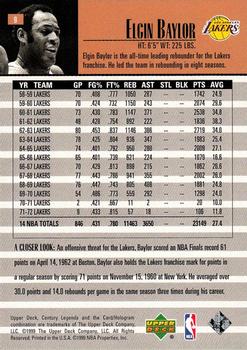 1998-99 Upper Deck Century Legends #9 Elgin Baylor Back