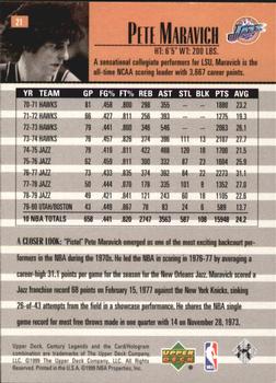 1998-99 Upper Deck Century Legends #21 Pete Maravich Back