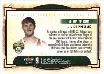 2003-04 Hoops Hot Prospects - Cream of the Crop #6 COC Luke Ridnour Back