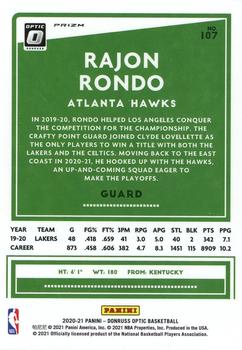 2020-21 Donruss Optic - Holo #107 Rajon Rondo Back