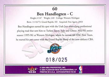 2003-04 SkyBox Autographics - Insignia Purple #60 Ben Handlogten Back