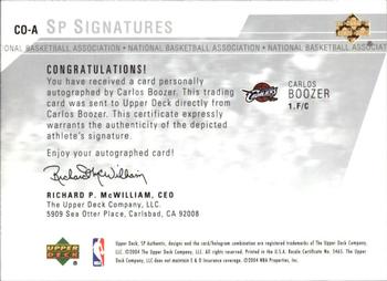2003-04 SP Authentic - Signatures #CO-A Carlos Boozer Back