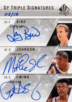 2003-04 SP Authentic - Signatures Triple #BJE-A Larry Bird / Magic Johnson / Patrick Ewing Front