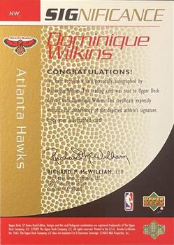 2003-04 SP Game Used - SIGnificance Gold #NW Dominique Wilkins Back