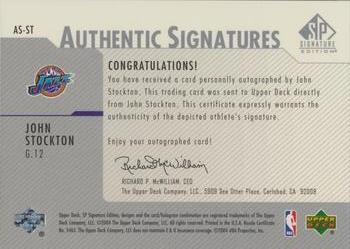 2003-04 SP Signature Edition - Authentic Signatures #AS-ST John Stockton Back