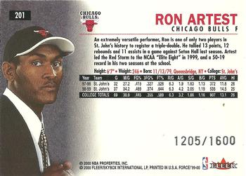 1999-00 Fleer Force #201 Ron Artest Back