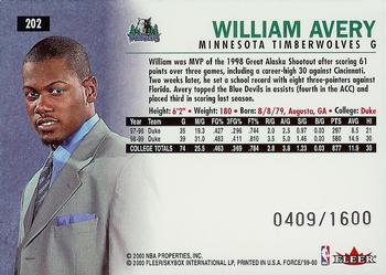 1999-00 Fleer Force #202 William Avery Back