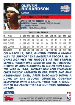 2003-04 Topps - Factory Set #120 Quentin Richardson Back