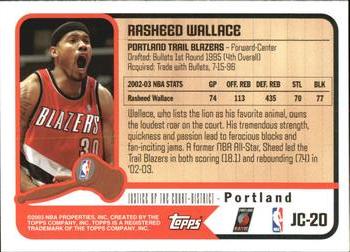 2003-04 Topps - Justice of the Court #JC-20 Rasheed Wallace Back