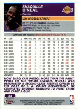 2003-04 Topps Chrome - Refractors #34 Shaquille O'Neal Back