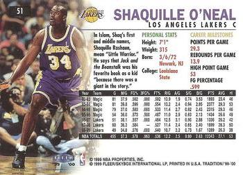 1999-00 Fleer Tradition #51 Shaquille O'Neal Back