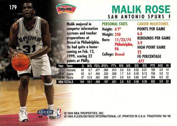 1999-00 Fleer Tradition #179 Malik Rose Back