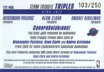 2003-04 Topps Contemporary Collection - Team Tribute Triples #TTT-PCK Aleksandar Pavlovic / Keon Clark / Andrei Kirilenko Back