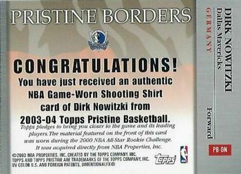 2003-04 Topps Pristine - Borders Relics #PB-DN Dirk Nowitzki Back