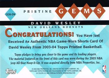 2003-04 Topps Pristine - Gems Relics #GEM-DW David Wesley Back
