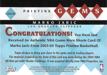 2003-04 Topps Pristine - Gems Relics #GEM-MJ Marko Jaric Back