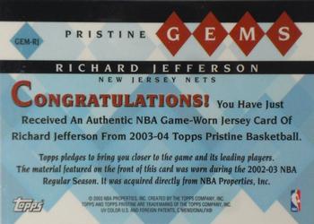 2003-04 Topps Pristine - Gems Relics #GEM-RJ Richard Jefferson Back