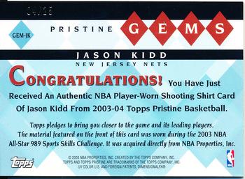 2003-04 Topps Pristine - Gems Relics Refractors #GEM-JK Jason Kidd Back