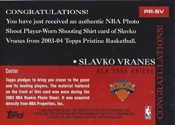 2003-04 Topps Pristine - Recruit Relics #PR-SV Slavko Vranes Back