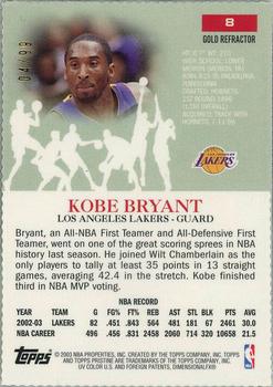 2003-04 Topps Pristine - Refractors Gold #8 Kobe Bryant Back
