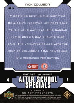 2003 UD Top Prospects - After School Specials #AS12 Nick Collison Back