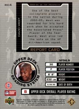2003 UD Top Prospects - Report Card #RC4 David West Back