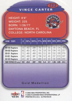 2003-04 Ultra - Gold Medallion #123 Vince Carter Back