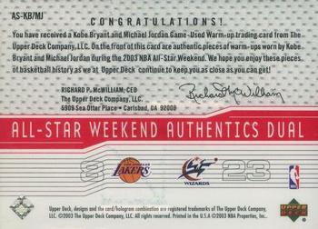 2003-04 Upper Deck - All-Star Weekend Authentics Dual #AS-KB/MJ Kobe Bryant / Michael Jordan Back