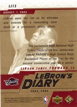 2003-04 Upper Deck - LeBron's Diary #LJ15 LeBron James Back