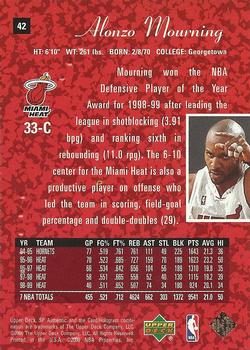 1999-00 SP Authentic #42 Alonzo Mourning Back