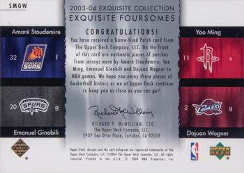 2003-04 Upper Deck Exquisite Collection - Foursomes #SMGW Amare Stoudemire / Yao Ming / Manu Ginobili / Dajuan Wagner Back