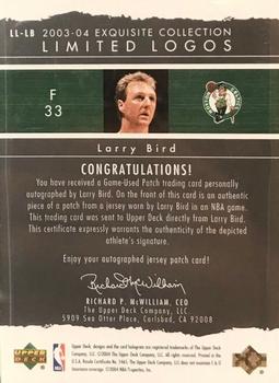 2003-04 Upper Deck Exquisite Collection - Limited Logos #LL-LB Larry Bird Back