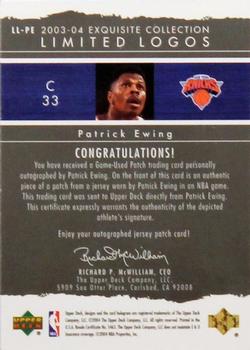 2003-04 Upper Deck Exquisite Collection - Limited Logos #LL-PE Patrick Ewing Back