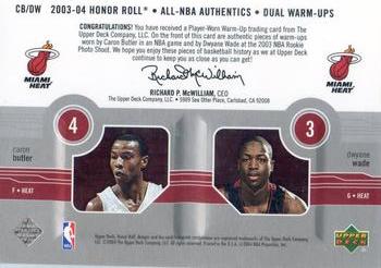 2003-04 Upper Deck Honor Roll - All-NBA Authentics Dual Warm Ups #CB/DW Caron Butler / Dwyane Wade Back
