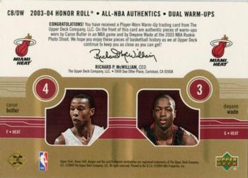 2003-04 Upper Deck Honor Roll - All-NBA Authentics Dual Warm Ups Gold #CB/DW Caron Butler / Dwyane Wade Back