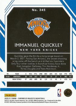 2020-21 Panini Chronicles #345 Immanuel Quickley Back