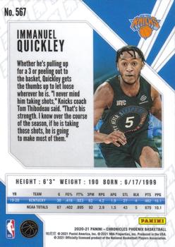 2020-21 Panini Chronicles #567 Immanuel Quickley Back