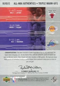 2003-04 Upper Deck Honor Roll - All-NBA Authentics Triple Warm Ups #MJ/KB/JS Michael Jordan / Kobe Bryant / John Stockton Back