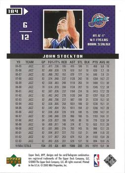 2003-04 Upper Deck MVP - Black #184 John Stockton Back